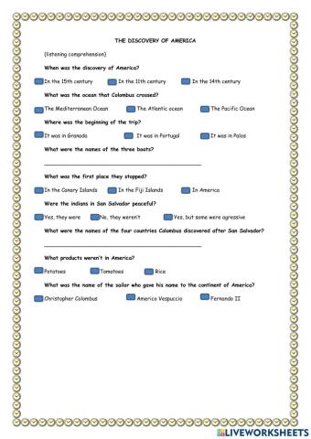 Listening comprehension: the discovery of America