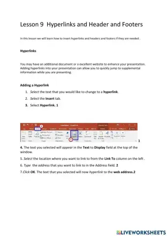 Lesson 9 Hyperlink Headers & Footers