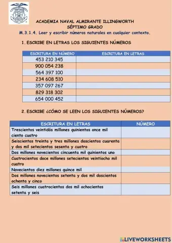 Leer y escribir números naturales en cualquier contexto.