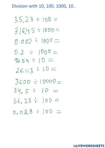 Division by 10, 100, 1000 ..