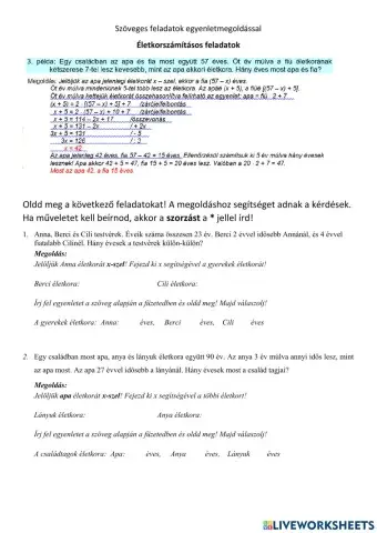 Szöveges egyeletek - életkorszámítások