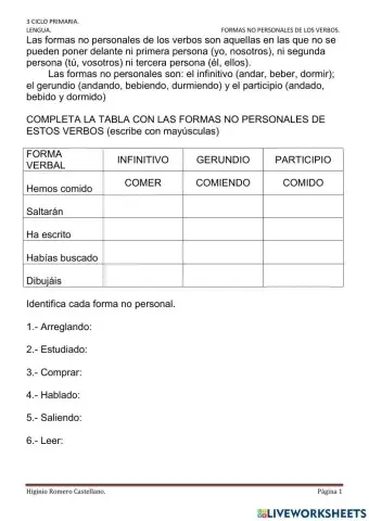 Verbos: formas no personales.