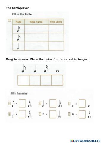 Semiquaver Worksheet