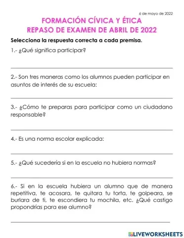 Repaso examen formación cívica y ética abril