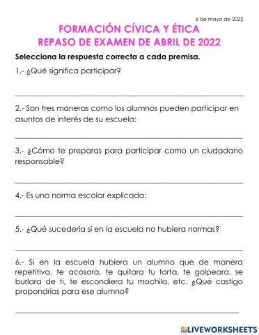 Repaso examen formación cívica y ética abril