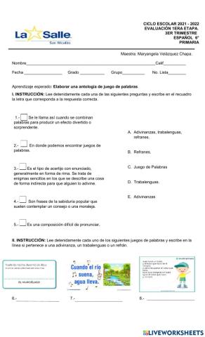 Evaluación mensual Mayo Español