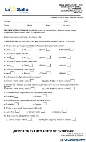 Evaluación Ciencias E1T3