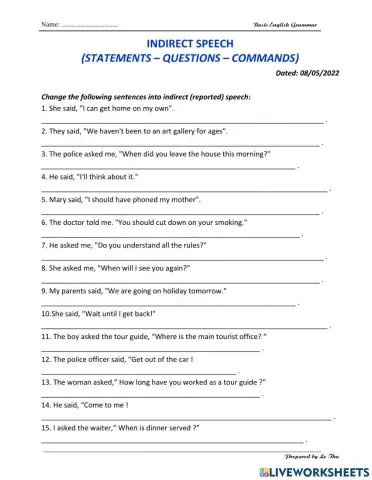 Indirect Speech - Statement - Question - Command