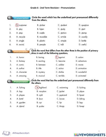 Grade 6 - 2nd Term Revision - Pronunciation