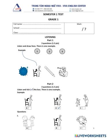 Grade 1-Final exam 2022