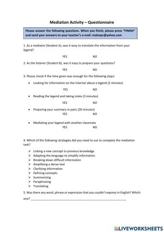 Mediation activity questionnaire