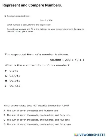 Representation and Comparison of Whole Numbers