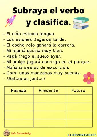 Practicar verbos y clasificar 1º