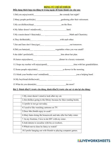 G7-u1 động từ chỉ sở thích