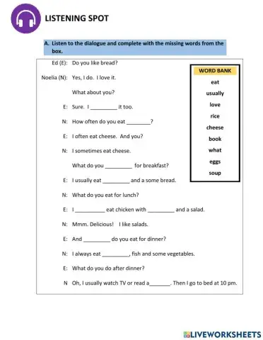 LISTENING SPOT - FOOD AND DRINK - 7th GRADES