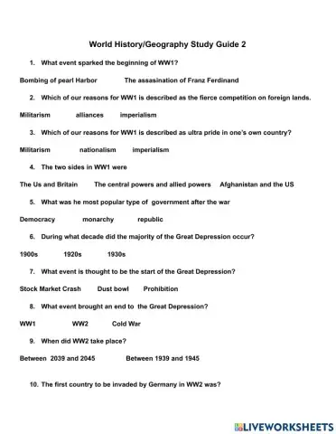 World History-Geography Study Guide 2