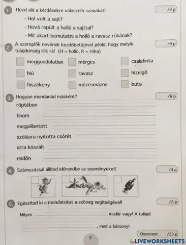 Holló meg a róka - szövegértés