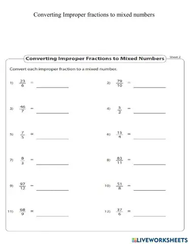 Convert improper fractions to mixed numbers 2