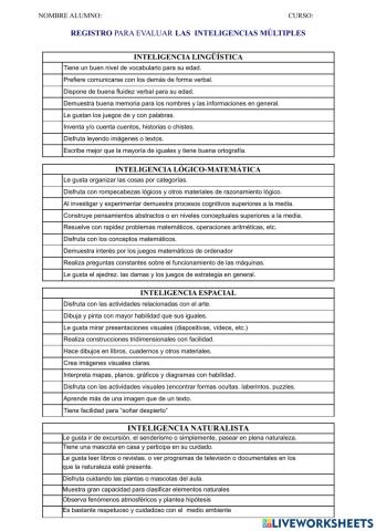 Lista cotejo inteligencias multiples