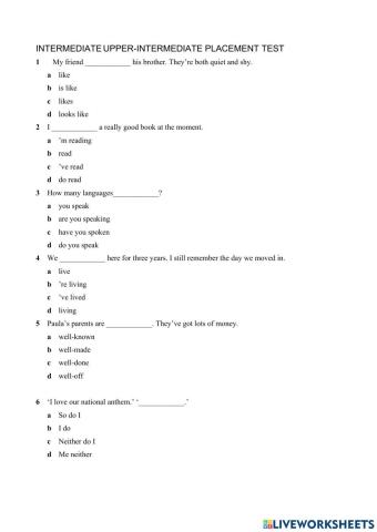 Intermediate-upper-intermediate placement test
