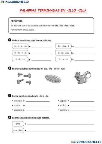 Palabras acabadas en -illo -illa