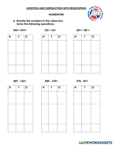 Addition and subtractions with regrouping
