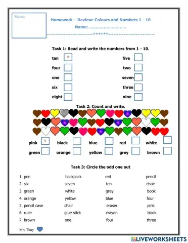 Colours and numbers 1 - 10