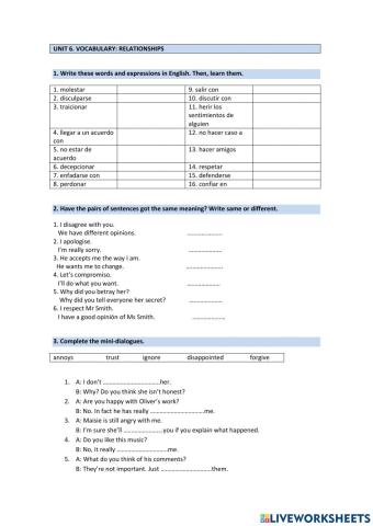 Vocabulary Relationships