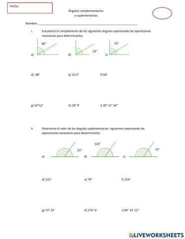 Ángulos complementarios y suplementarios