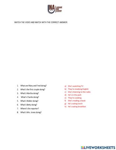 Present continuous VIDEO sheet