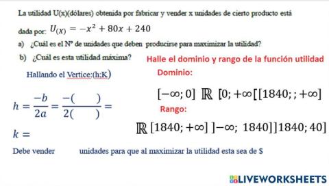 Función Cuadráticas Aplicadas Empresa 5 Dominio y Rango