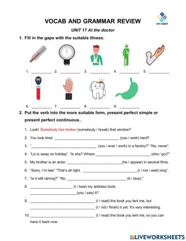 VOCAB AND GRAMMAR REVIEW UNIT 17 At the doctor