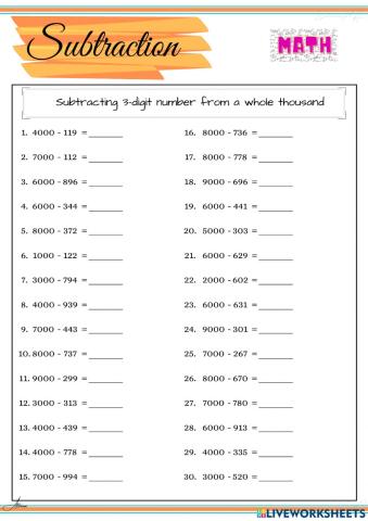 Math Grade 4 Subtraction