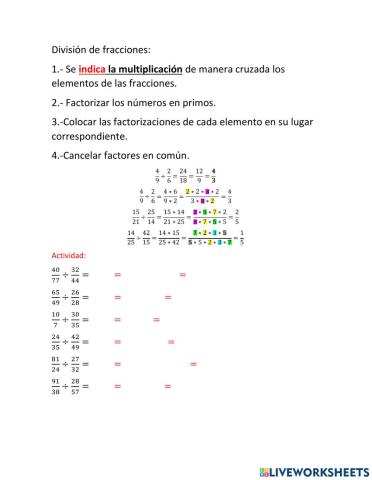 División de fracciones con descomposición en factores primos