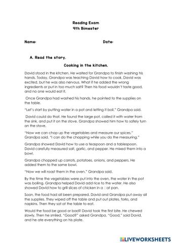Reading Exam 4th Bimester