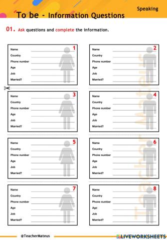 PRESENT SIMPLE - To Be - Information Questions - Speaking