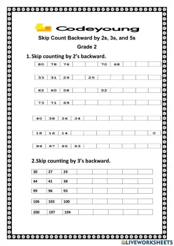 Skip Count Backward by 2s, 3s, and 5s