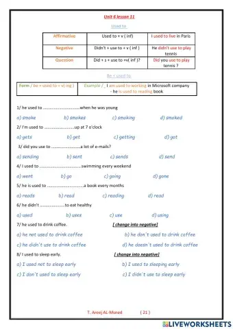 Mega goal 4 - unit 6 lesson 11 used to