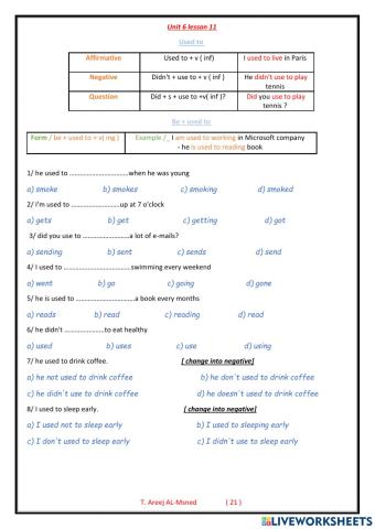Mega goal 4 - unit 6 lesson 11 used to