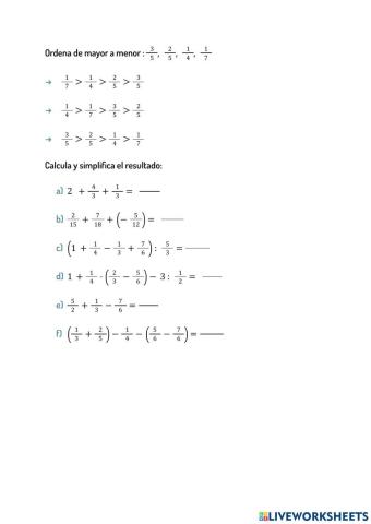 Repaso Operaciones con Fracciones
