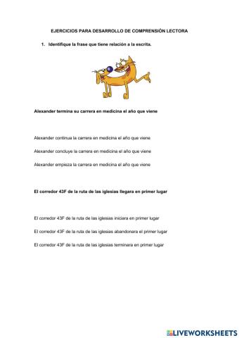 Ejercicios para desarrollo de comprensión lectora
