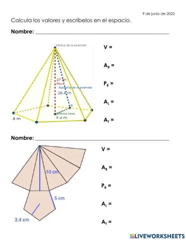 Ejercicios área y volumen de pirámides