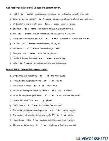Make and do + prepositions