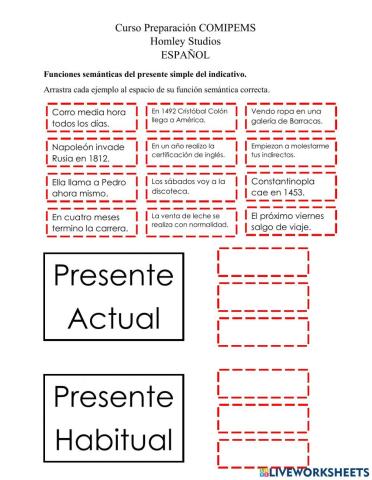 Actividad -Funciones semánticas del presente simple del indicativo-