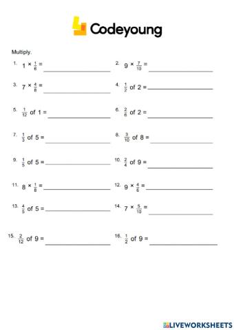 Multiplication of a Fraction and a Whole Number Concept CW