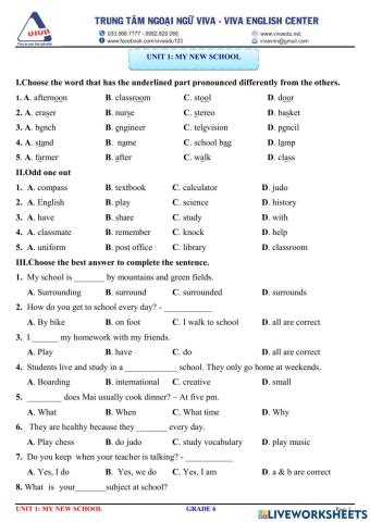 G6: Unit 1: My New School