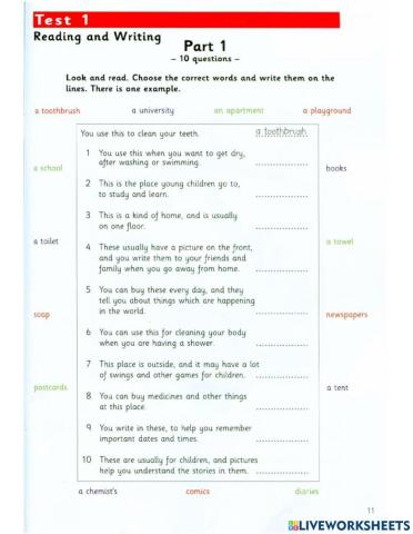 Flyers - Test 1 - Book 2 - Reading and Writing P1