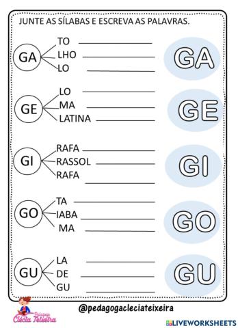 Formar palavras com a letra G - Nível 1