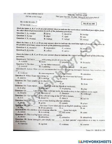 Đề thi vào lớp 10 môn Anh 2022 - Nghệ An