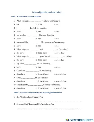 What subjects do you have today?